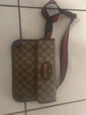 Gucci Beige/Brown GG Canvas Belt Crossbody with Red-Green Web Strap